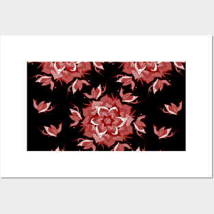 Red Floral Pattern Posters and Art